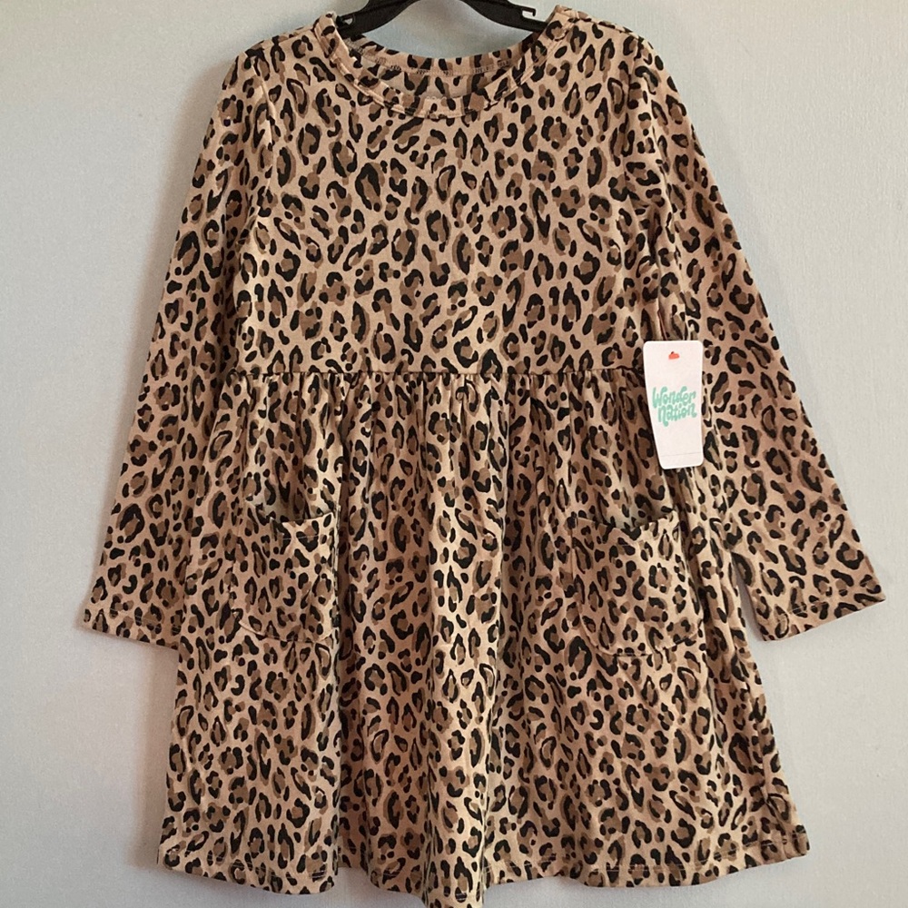 Wonder Nation Leopard Print Long Sleeve Dress Size 5T